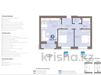 3-комнатная квартира · 68 м² · 6/12 этаж, Турар Рыскулов 24ф — Горячая цена за 50 млн ₸ в Астане, Есильский р-н