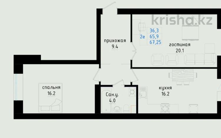 2-комнатная квартира · 67.25 м² · 2/4 этаж, Кенжетаева 24 за ~ 22.9 млн 〒 в Кокшетау — фото 2