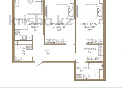 3-бөлмелі пәтер · 86.2 м² · 2/9 қабат, Каныша Сатпаева 90а/1, бағасы: ~ 64.3 млн ₸ в Алматы, Бостандыкский р-н