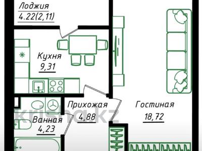 1-комнатная квартира · 39.25 м² · 10/12 этаж, Жумекен Нажимеденов 26 за 23 млн ₸ в Астане, Сарайшык р-н