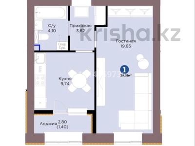 1-бөлмелі пәтер · 38.51 м² · 2/9 қабат, Шафика Чокина 4, бағасы: 26 млн ₸ в Астане, Нура р-н