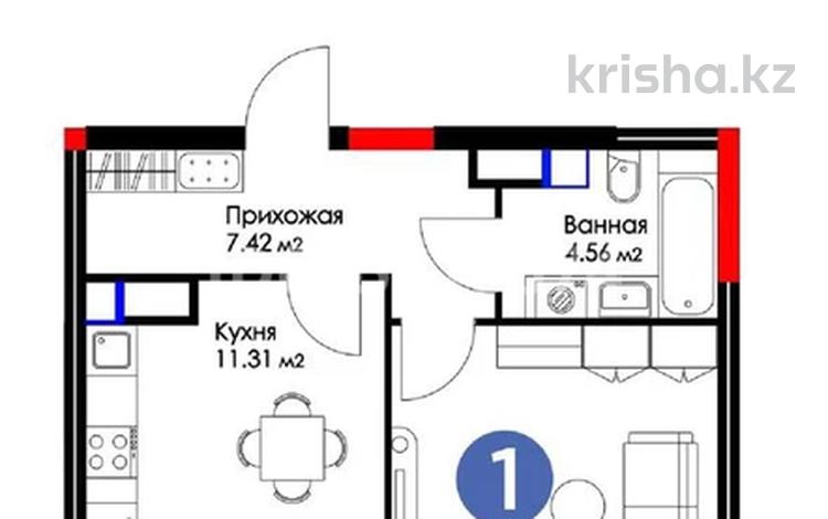 1-комнатная квартира, 41.12 м², 10/17 этаж, Турар Рыскулова — пересечение Рыскулова и 37 улицы за 21.5 млн 〒 в Астане, Есильский р-н — фото 2