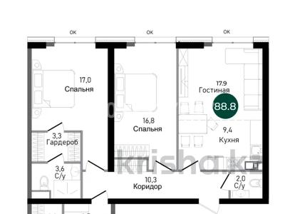 3-бөлмелі пәтер · 88 м² · 2/12 қабат, мкр Коктобе, Сагадат Нурмагамбетов 71, бағасы: 75.5 млн ₸ в Алматы, Медеуский р-н