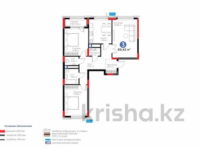 3-комнатная квартира · 89.4 м² · 8/9 этаж, Сагадат Нурмагамбетов 17 — КЛЮЧИ НА РУКАХ за ~ 60 млн ₸ в Астане, Сарайшык р-н