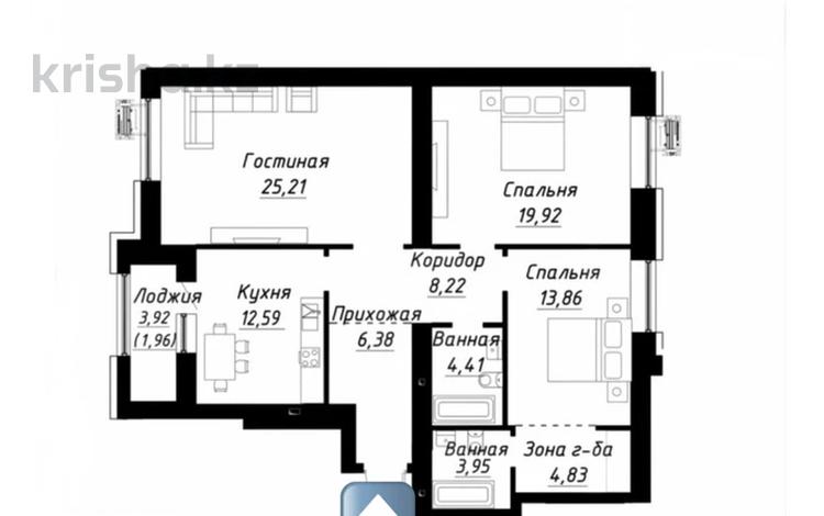 3-комнатная квартира · 102 м² · 8/9 этаж, Александр сызганов 1/3 за 65 млн ₸ в Астане, Есильский р-н — фото 2