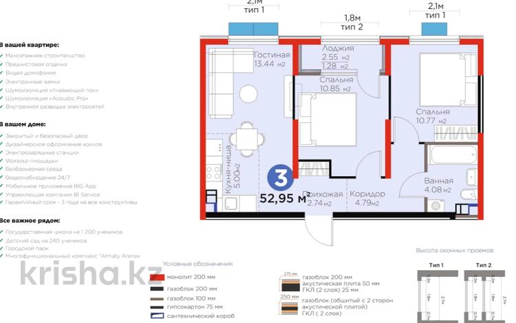 3-комнатная квартира · 53 м² · 4/6 этаж, Бауыржана Момышулы 11/14а — САМАЯ НИЗКАЯ ЦЕНА за ~ 37 млн ₸ в Алматы, Алатауский р-н — фото 2