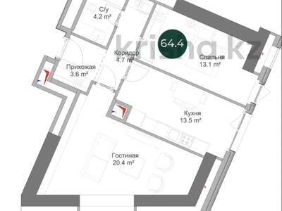 3-бөлмелі пәтер · 64.4 м² · 16/17 қабат, Суюнбая 15 B — Суюнбая, бағасы: 43.2 млн ₸ в Алматы, Жетысуский р-н