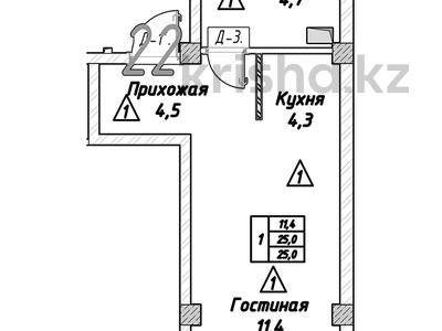 1-бөлмелі пәтер, 25 м², 2/3 қабат, Жангозина 61Б — Находится возле ЦОН, бағасы: 8.4 млн 〒 в Каскелене