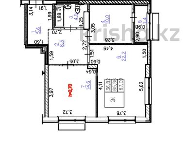 2-бөлмелі пәтер · 66.6 м² · 6/12 қабат, Ғажайып ш/а., Бауыржана Момышулы 5/3 — Монке би, бағасы: 45.5 млн ₸ в Алматы, Алатауский р-н