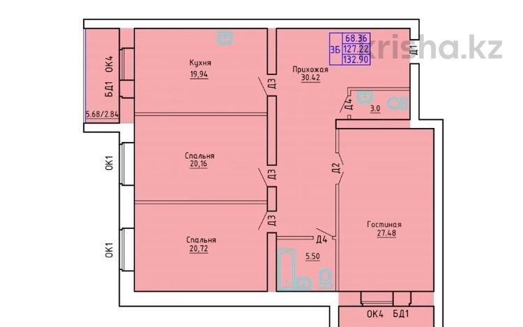 3-бөлмелі пәтер · 132.9 м² · 2/5 қабат, мкр. Алтын орда, бағасы: 31.9 млн 〒 в Актобе, мкр. Алтын орда — фото 2