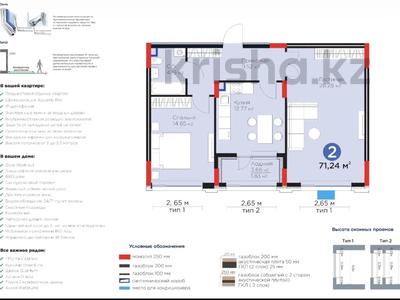 2-комнатная квартира · 71.24 м² · 2/9 этаж, Е-899 3 — срочно самая низкая цена! за 54 млн ₸ в Астане, Нура р-н
