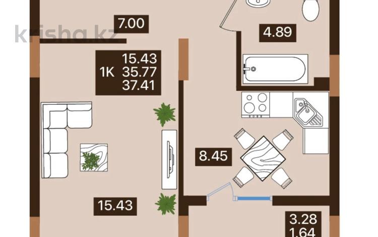 1-бөлмелі пәтер · 37.41 м² · 3/7 қабат, ул. Е 118, уч. 2 2, бағасы: 22 млн ₸ в Астане, Есильский р-н — фото 2