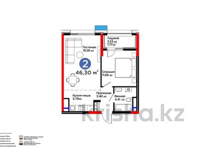 2-бөлмелі пәтер · 46.3 м² · 13/15 қабат, Е-899 7, бағасы: 37.5 млн ₸ в Астане, Нура р-н