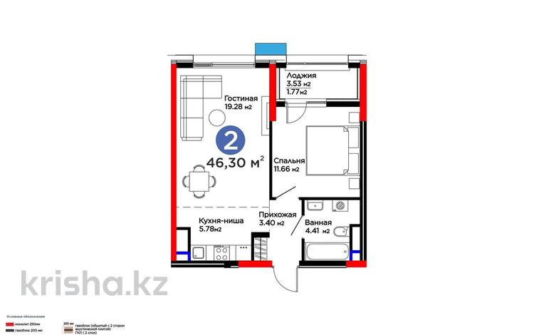 2-бөлмелі пәтер · 46.3 м² · 13/15 қабат, Е-899 7, бағасы: 37.5 млн ₸ в Астане, Нура р-н — фото 3