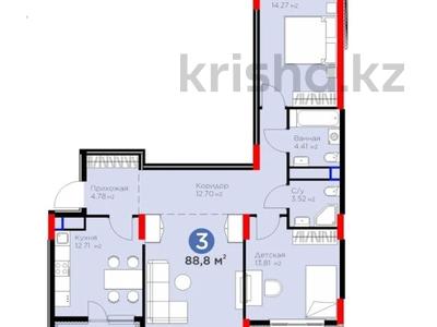 3-бөлмелі пәтер · 89 м² · 7/14 қабат, Е 915 19, бағасы: ~ 53 млн ₸ в Астане, Есильский р-н