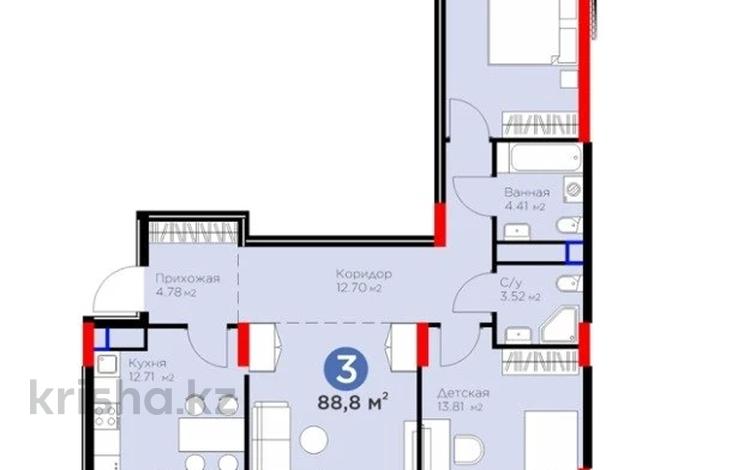 3-бөлмелі пәтер · 89 м² · 7/14 қабат, Е 915 19, бағасы: ~ 53 млн ₸ в Астане, Есильский р-н — фото 14