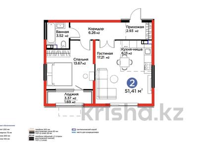 2-бөлмелі пәтер · 51.42 м² · 4/6 қабат, мкр Кайрат, Тараз 135/11, бағасы: 36 млн ₸ в Алматы, Турксибский р-н