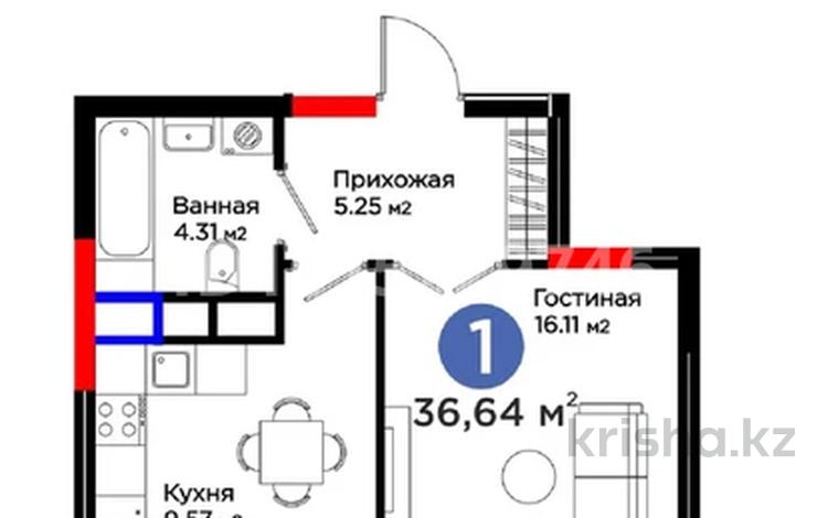 1-комнатная квартира · 37 м² · 2/9 этаж, Турар Рыскулов 18/1 за 27 млн ₸ в Астане, Есильский р-н — фото 3