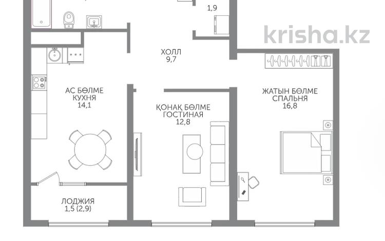 2-комнатная квартира · 63 м² · 13/15 этаж, Райымбека 210/27 за ~ 43.2 млн ₸ в Алматы, Алмалинский р-н — фото 2