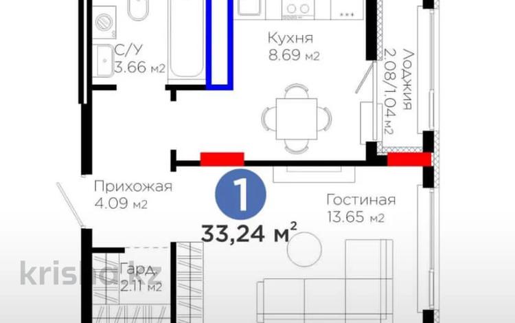 1-бөлмелі пәтер · 34 м² · 8/9 қабат, Е 908 23, бағасы: 18.5 млн ₸ в Астане, Нура р-н — фото 2