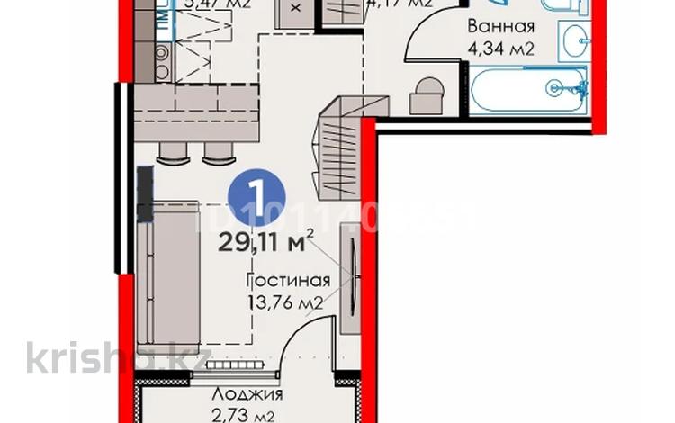 1-бөлмелі пәтер · 28.9 м² · 2/6 қабат, мкр Гажайып 32, бағасы: 20 млн ₸ в Алматы, Алатауский р-н — фото 2