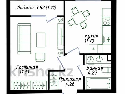 1-комнатная квартира · 39.24 м² · 9/12 этаж, Мухамедханова 43 за 20.8 млн ₸ в Астане, Нура р-н