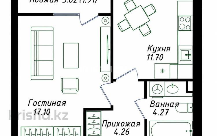 1-комнатная квартира · 39.24 м² · 9/12 этаж, Мухамедханова 43 за 20.8 млн ₸ в Астане, Нура р-н — фото 2