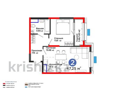 2-бөлмелі пәтер · 47 м², Калдаякова, бағасы: 24.3 млн ₸ в Шымкенте, Туран р-н