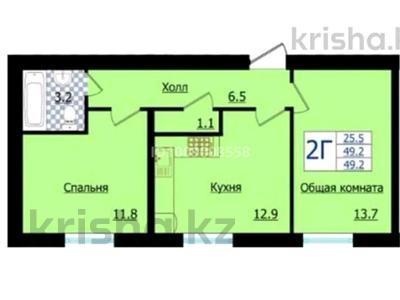 2-бөлмелі пәтер · 49.5 м² · 2/3 қабат, мкр Уркер, Сыпыра Жырау 27, бағасы: 16 млн ₸ в Астане, Нура р-н