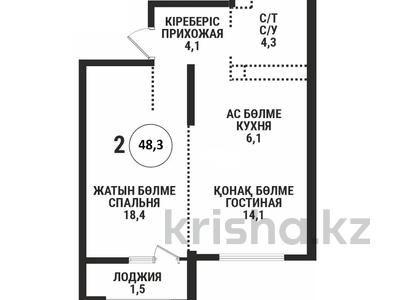 2-бөлмелі пәтер · 48.3 м² · 10/16 қабат, Каныша Сатпаева 90/55Б — Тлендиева, бағасы: 41.5 млн ₸ в Алматы, Бостандыкский р-н