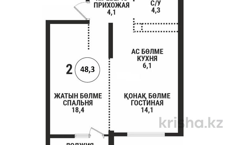 2-бөлмелі пәтер · 48.3 м² · 10/16 қабат, Каныша Сатпаева 90/55Б — Тлендиева, бағасы: 41.5 млн ₸ в Алматы, Бостандыкский р-н — фото 2