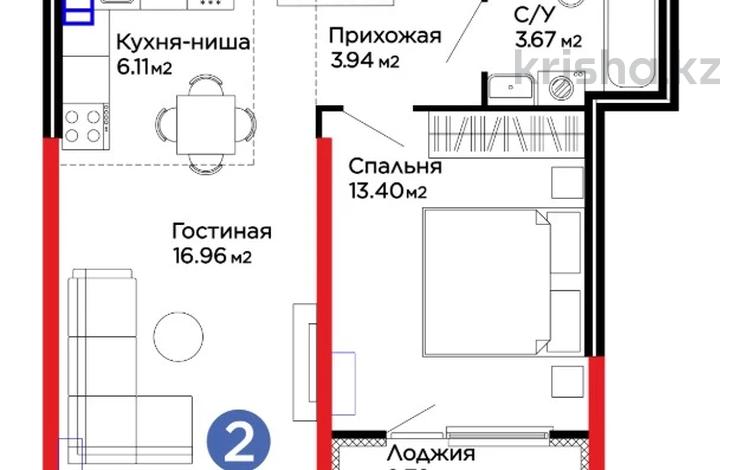 2-комнатная квартира · 45.48 м² · 3/6 этаж, Тараз 8/1 за ~ 40.9 млн ₸ в Алматы — фото 2