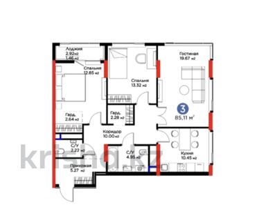 3-бөлмелі пәтер · 85 м² · 12/16 қабат, Туран 57д, бағасы: 60 млн ₸ в Астане, Нура р-н
