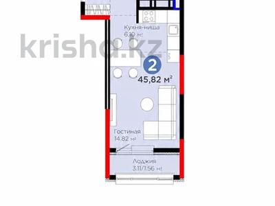 2-комнатная квартира · 46 м² · 9/14 этаж, Е 908 23 за 26.4 млн ₸ в Астане, Нура р-н