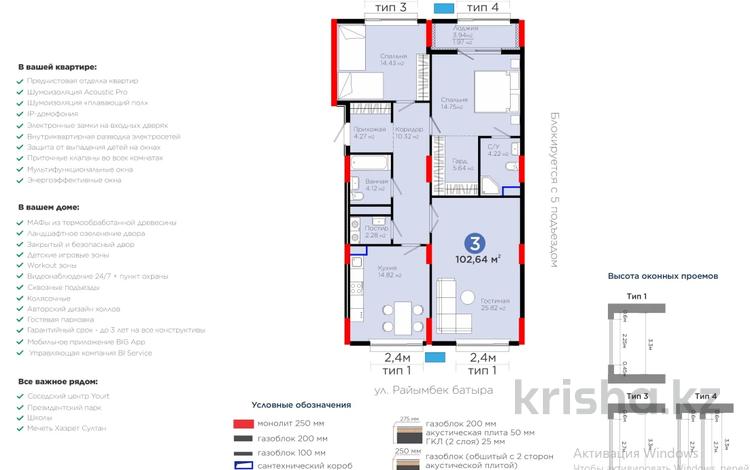 3-бөлмелі пәтер · 102.64 м² · 9/9 қабат, Сагадат Нурмагамбетов 15 — ГОРЯЧАЯ ЦЕНА, бағасы: 73 млн ₸ в Астане — фото 3