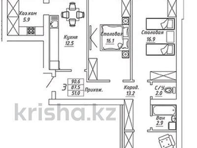 3-бөлмелі пәтер, 90.6 м², 1/10 қабат, Алихан Бокейхан 13, бағасы: 37.3 млн 〒 в Астане, Есильский р-н