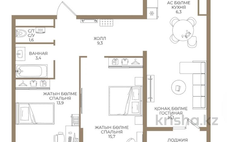3-комнатная квартира · 67.6 м² · 7/9 этаж, Ботакоз за ~ 36.6 млн ₸ в Алматы — фото 2