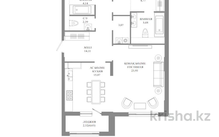 3-комнатная квартира · 108.8 м² · 2/12 этаж, А 32 2Б — БЕЗ КОМИССИИ! Выбор по этажам! за ~ 102.9 млн ₸ в Астане — фото 2