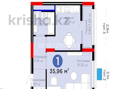 1-комнатная квартира · 36 м² · 6/8 этаж, Е-15 5 — Пересечение улиц Сыганак и Айтматова за 26 млн ₸ в Астане, Нура р-н