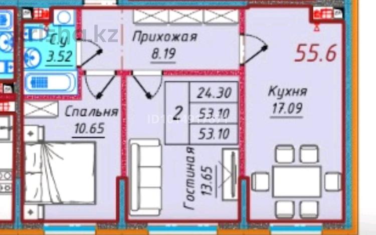 2-комнатная квартира · 55.6 м² · 1/6 этаж, мкр Кайрат уч. 377 за 32 млн ₸ в Алматы, Турксибский р-н — фото 2