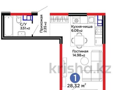 1-комнатная квартира · 28.3 м² · 5/6 этаж, Тараз 8/1 за 24.5 млн 〒 в Алматы, Турксибский р-н
