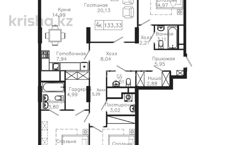 4-комнатная квартира · 133.33 м² · 12/17 этаж, Мангилик Ел 63/1 — Мангилик Хусейн бен Талал 1 очередь Esentai Mall Astana за 80 млн 〒 в Астане, Есильский р-н — фото 2