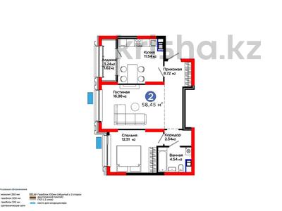 2-бөлмелі пәтер · 58.5 м² · 3/14 қабат, мкр Акжайык, Толеметова 81A, бағасы: 36 млн ₸ в Шымкенте, Абайский р-н