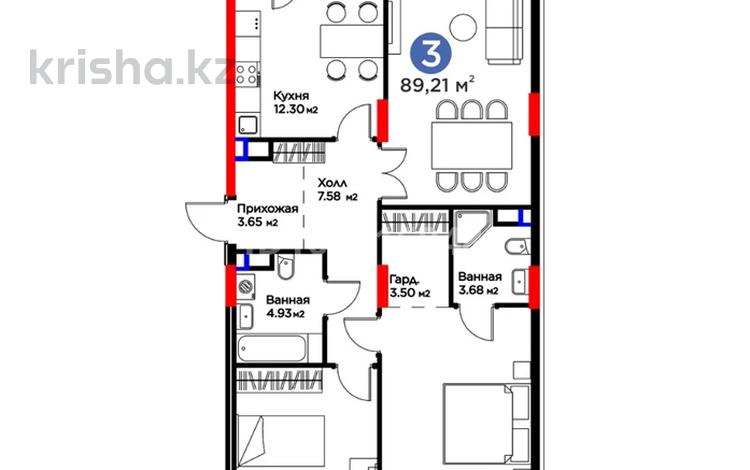 3-комнатная квартира · 89.21 м² · 5/9 этаж, Е 117 55 — Улы Дала за 52 млн ₸ в Астане, Есильский р-н — фото 2