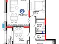 2-комнатная квартира · 75.69 м², Рыскулова 1/1 за 69 млн ₸ в Астане, Нура р-н — фото 2
