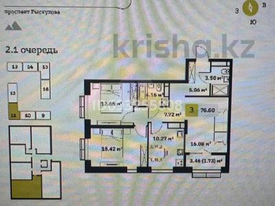 3-комнатная квартира, 76.76 м², 6/9 этаж, мкр Кайрат, Туркестан за ~ 45.2 млн 〒 в Алматы, Турксибский р-н