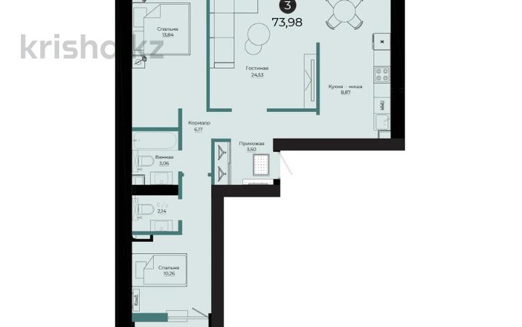3-бөлмелі пәтер · 73.98 м² · 9/9 қабат, Толе би 10/1, бағасы: ~ 39.6 млн ₸ в Астане, Есильский р-н — фото 2
