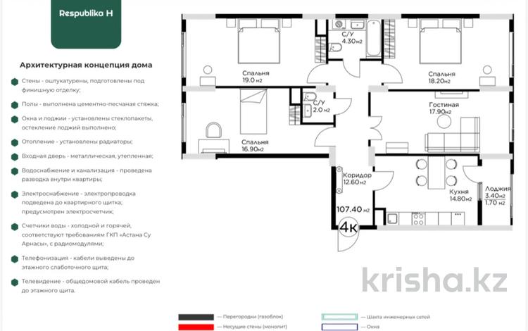 4-бөлмелі пәтер · 107.4 м² · 10/11 қабат, Е-36 2, 4, 5, 9, 11, бағасы: 65 млн ₸ в Астане — фото 2