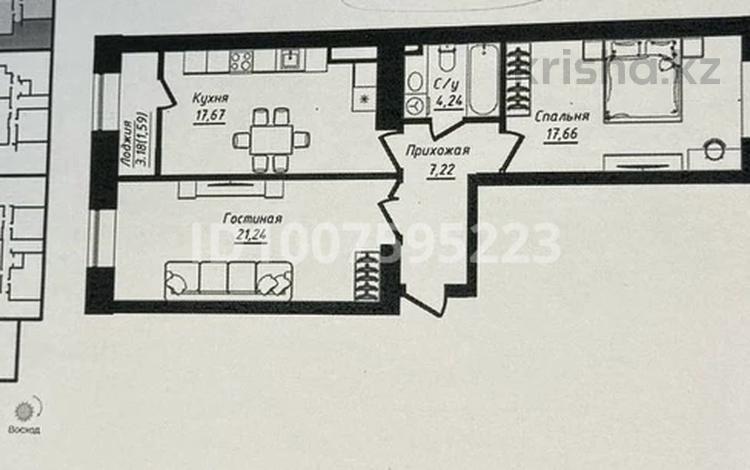 2-бөлмелі пәтер · 69.62 м² · 7/9 қабат, Жумекен Нажимеденов 26 — Азирбаева, бағасы: 38.5 млн ₸ в Астане, Сарайшык р-н — фото 2