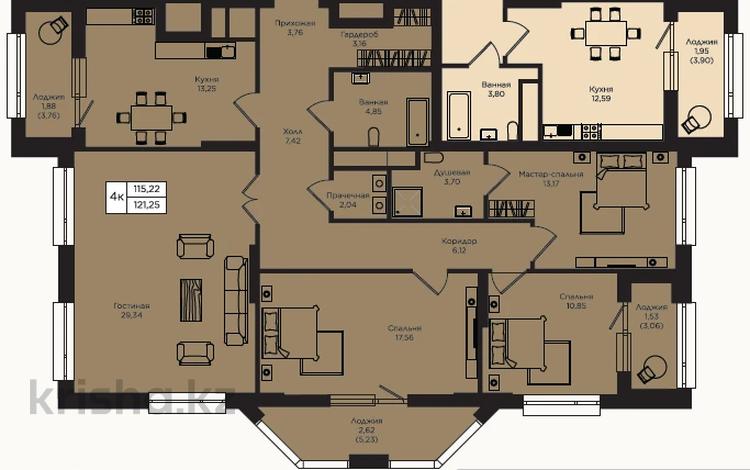 4-бөлмелі пәтер · 120.2 м² · 13/18 қабат, Кошкарбаева 1/6 — Момышулы, бағасы: 117 млн ₸ в Астане — фото 21